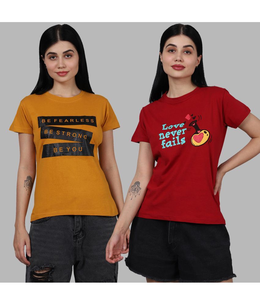     			Fabflee - Multi Color Cotton Regular Fit Women's T-Shirt ( Pack of 2 )