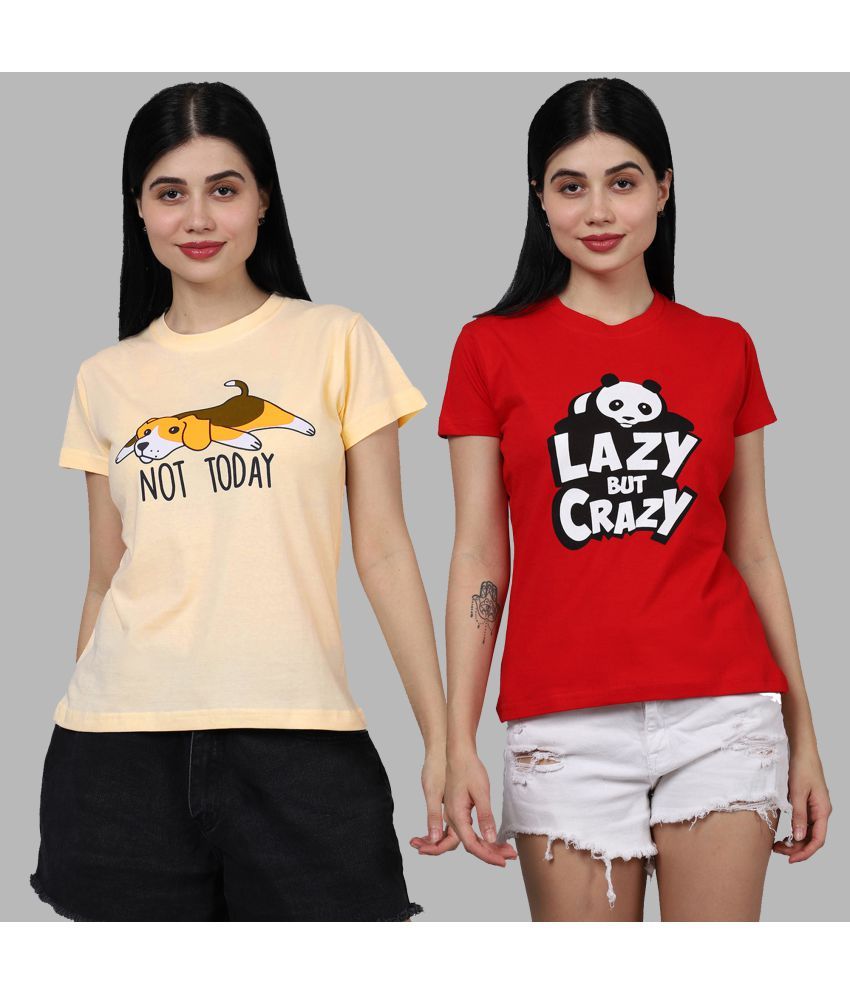 Fabflee - Multicolor Cotton Regular Fit Women's T-Shirt ( Pack of 2 ) Fabflee - Multicolor Cotton Regular Fit Women's T-Shirt ( Pack of 2 )
