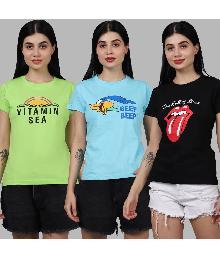    			Fabflee - Multicolor Cotton Regular Fit Women's T-Shirt ( Pack of 3 )