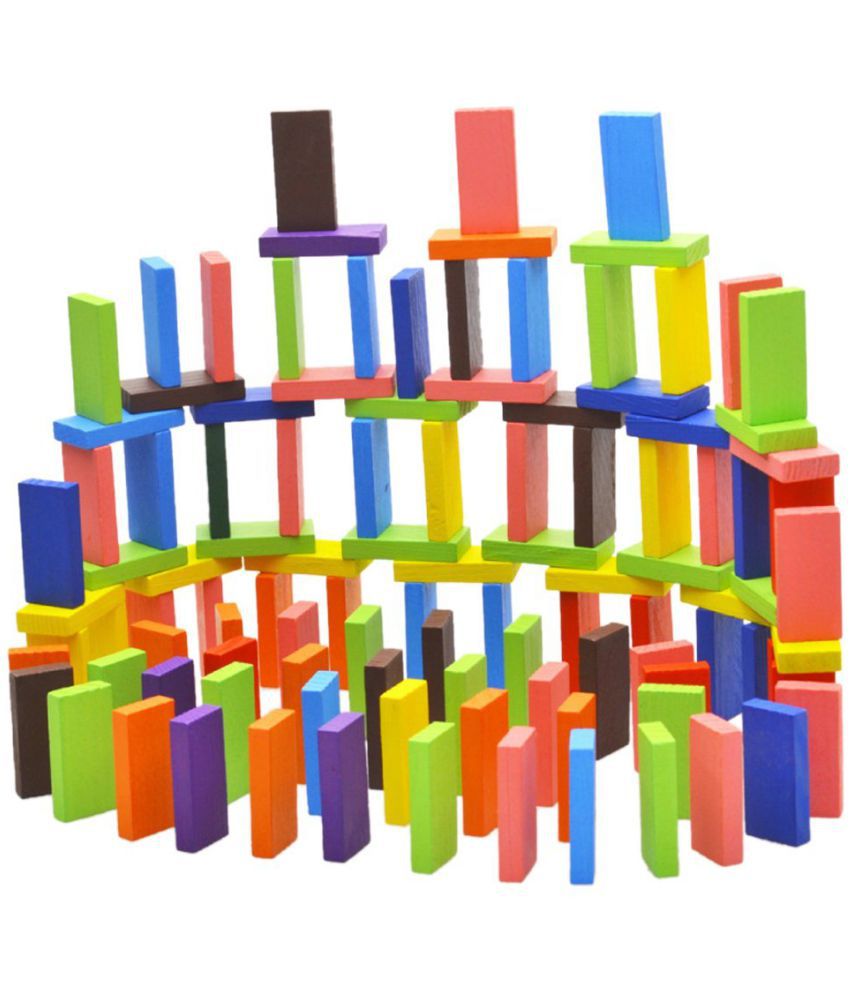 Villy 100 pcs 10Color Wooden Dominos Blocks Set, Kids Game Educational Play Toy, Domino Racing Toy Game
