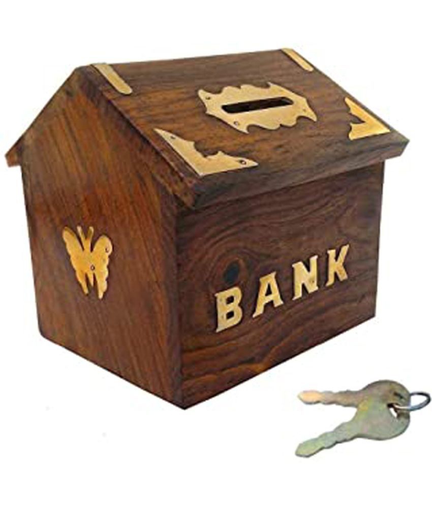     			SWH - Wood Brown Piggy Bank ( Pack of 1 )