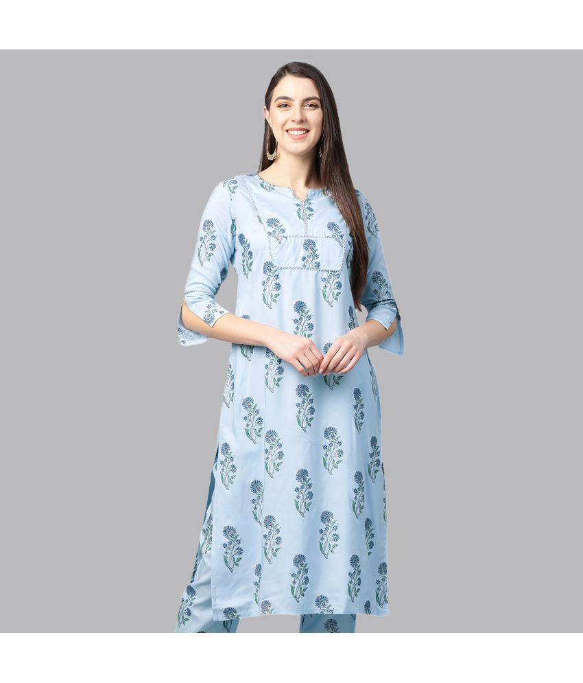     			Yash Gallery - Blue Straight Rayon Women's Stitched Salwar Suit ( Pack of 1 )