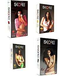Skore different types of combo chocolate, strawberry,banana,orange(set of 4) Condom (Set of 4, 40S)