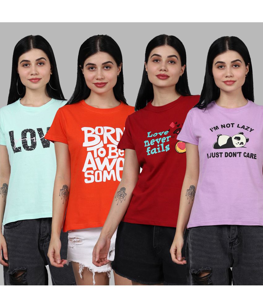     			Fabflee - Multicolor Cotton Regular Fit Women's T-Shirt ( Pack of 4 )