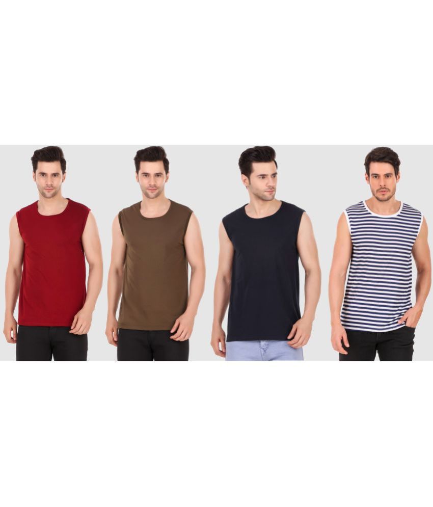 Made In The Shade - Maroon Cotton Men's Vest ( Pack of 4 )