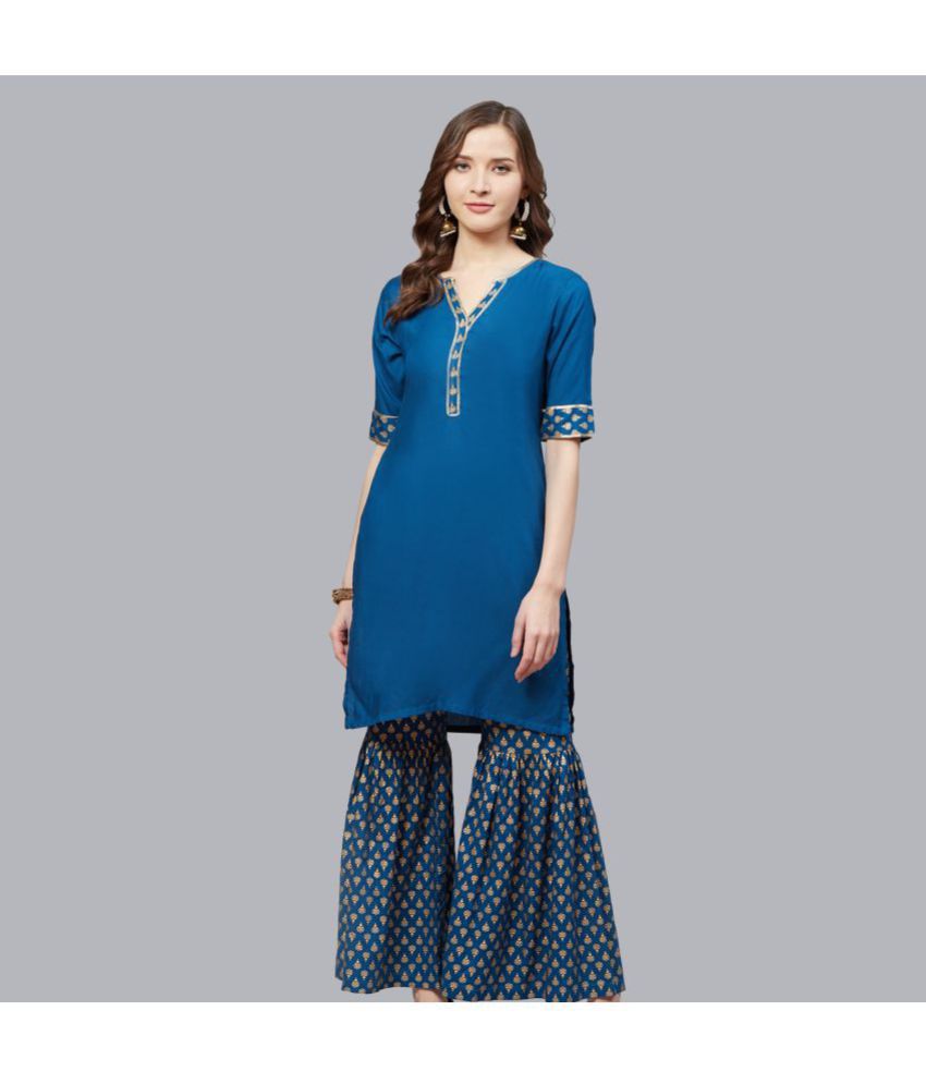     			Yash Gallery - Blue Straight Rayon Women's Stitched Salwar Suit ( Pack of 1 )