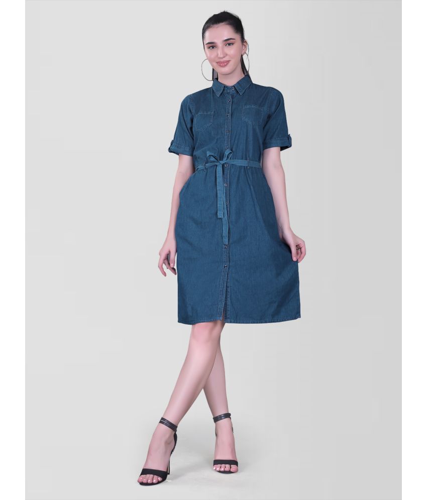     			CEFALU - Blue Denim Women's A-line Dress ( Pack of 1 )