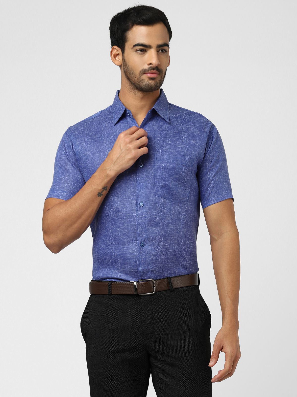     			DESHBANDHU DBK - Blue Linen Regular Fit Men's Formal Shirt (Pack of 1)