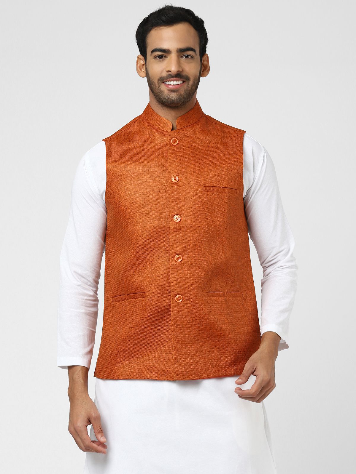     			DESHBANDHU DBK Orange Jute Nehru Jacket Single Pack