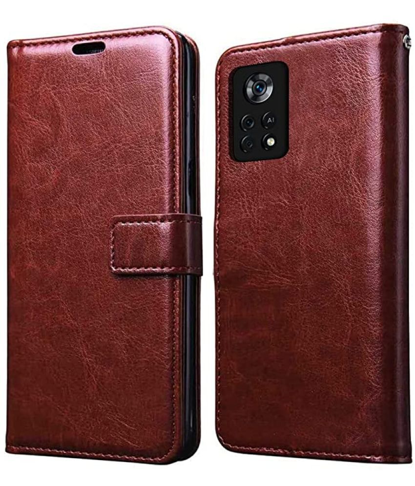     			KOVADO - Brown Artificial Leather Flip Cover Compatible For Poco X4 Pro 5G ( Pack of 1 )