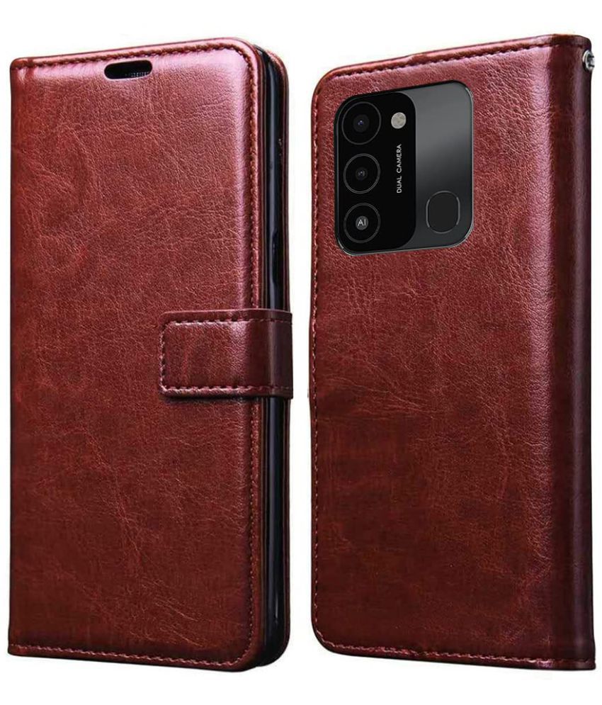     			KOVADO - Brown Artificial Leather Flip Cover Compatible For Tecno Spark Go 2022 ( Pack of 1 )
