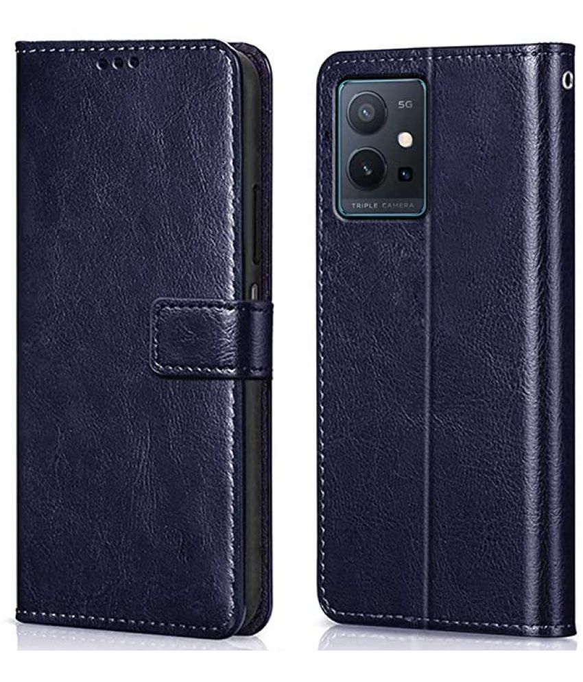     			Kosher Traders - Blue Artificial Leather Flip Cover Compatible For iQOO Z6 5G ( Pack of 1 )