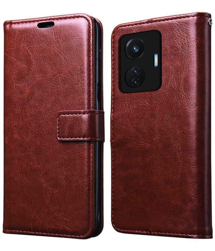     			Kosher Traders - Brown Artificial Leather Flip Cover Compatible For Vivo T1 44W ( Pack of 1 )