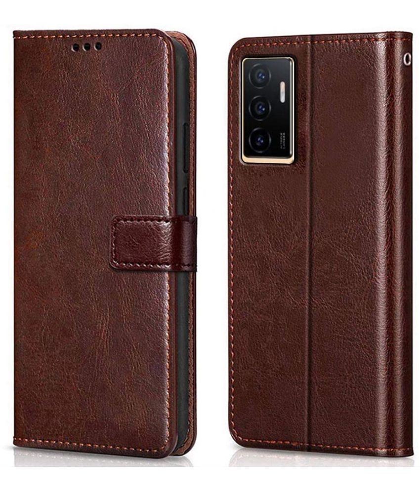     			Kosher Traders - Brown Artificial Leather Flip Cover Compatible For Vivo v23e 5G ( Pack of 1 )