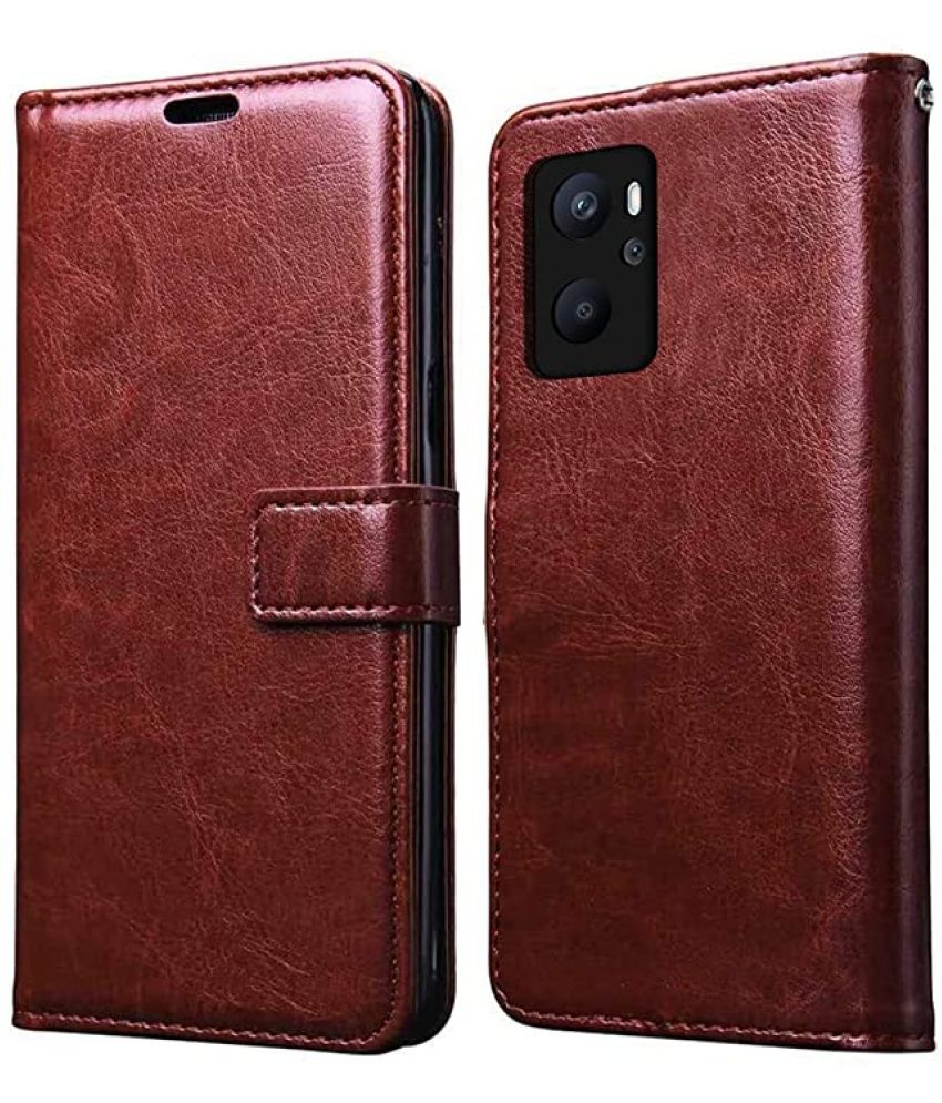     			Kosher Traders - Brown Artificial Leather Flip Cover Compatible For Oppo K10 ( Pack of 1 )