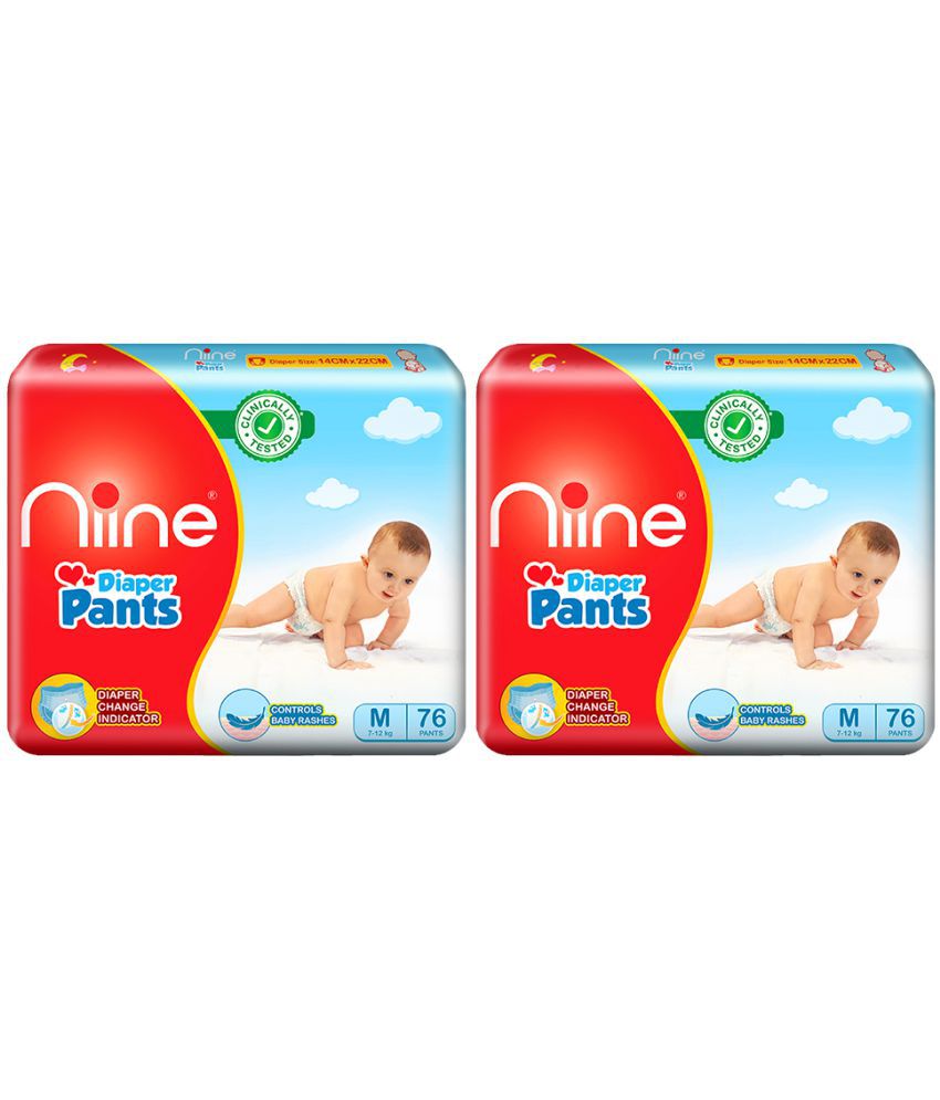     			Niine Baby Diaper Pants Medium(M) Size (Pack of 2) 152 Pants for Overnight Protection with Rash Control