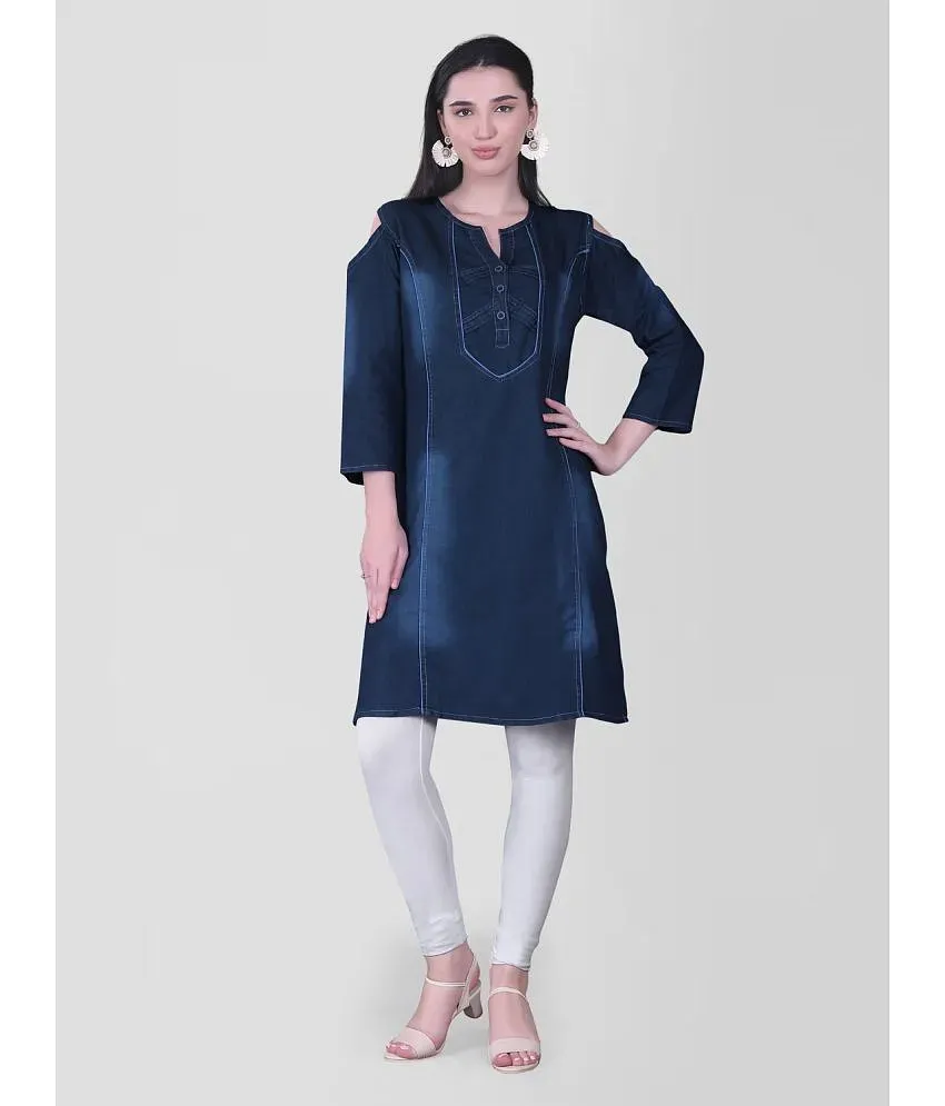 CEFALU Blue Denim Women s Straight Kurti Pack of 1 Price in