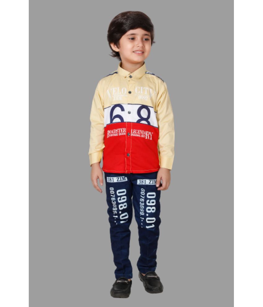     			DKGF Fashion - Yellow Cotton Blend Boys Shirt & Jeans ( Pack of 1 )