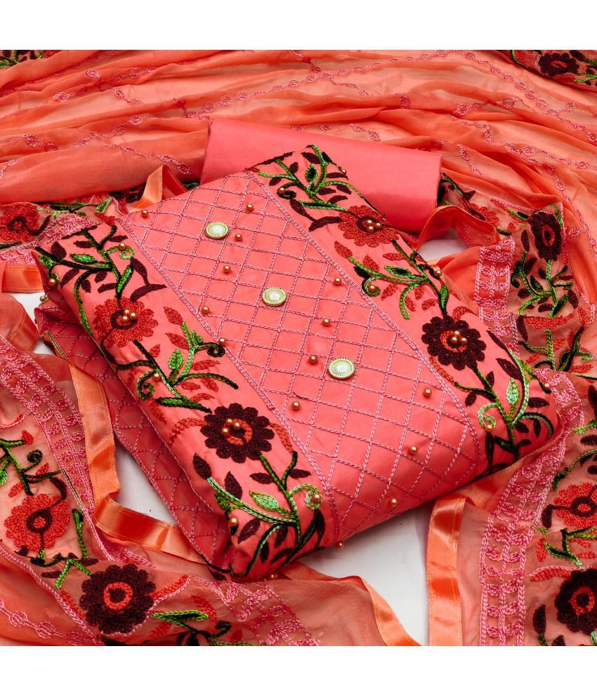     			Gazal Fashions - Unstitched Orange Cotton Blend Dress Material ( Pack of 1 )