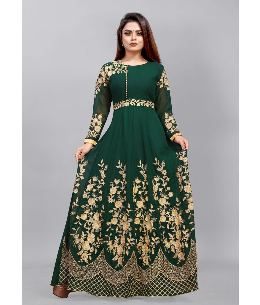     			JULEE - Green Anarkali Georgette Women's Semi Stitched Ethnic Gown ( Pack of 1 )