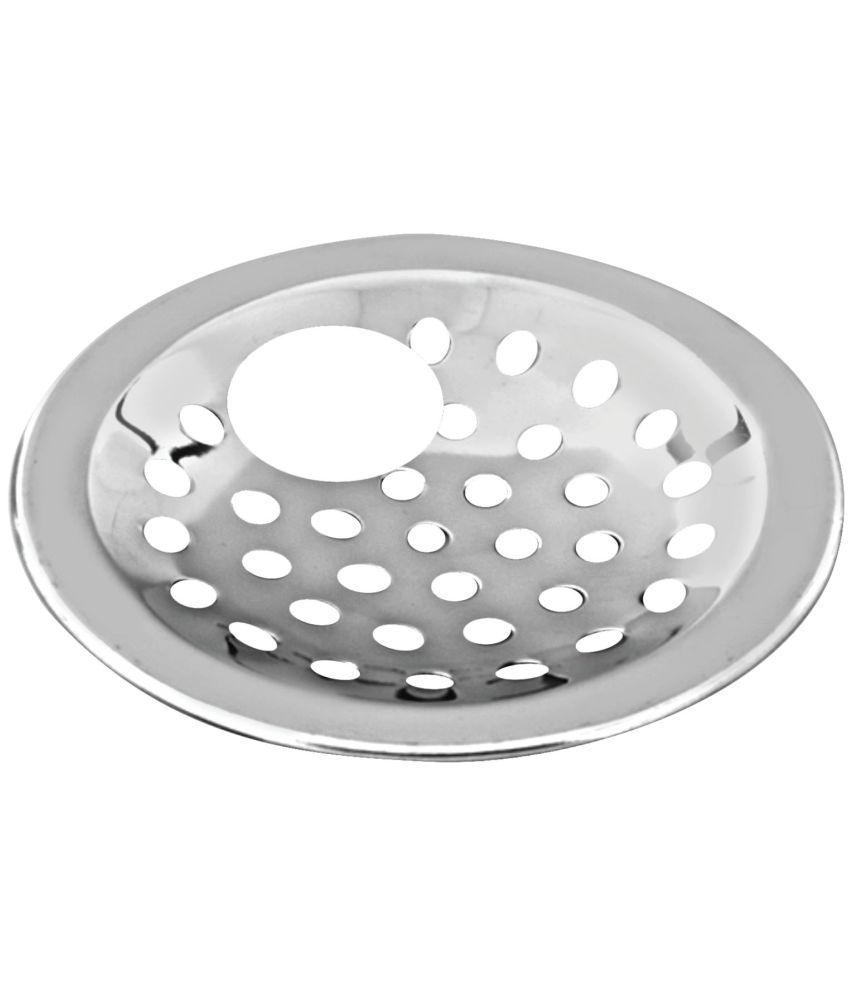     			Sanjay Chilly Pisto Stainless Steel 304 Grade Chrome Finished Round Floor Drain Grating with Hole 5" x 5" Inches