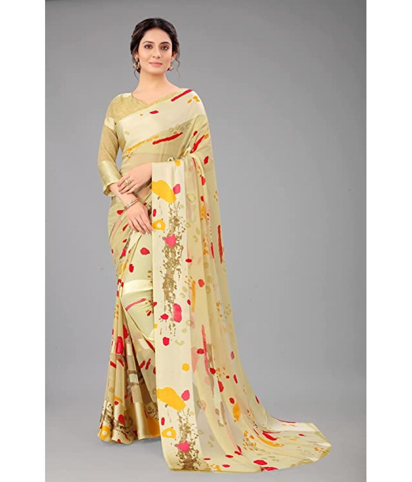 Sitanjali - Off White Georgette Saree With Blouse Piece ( Pack of 1 )