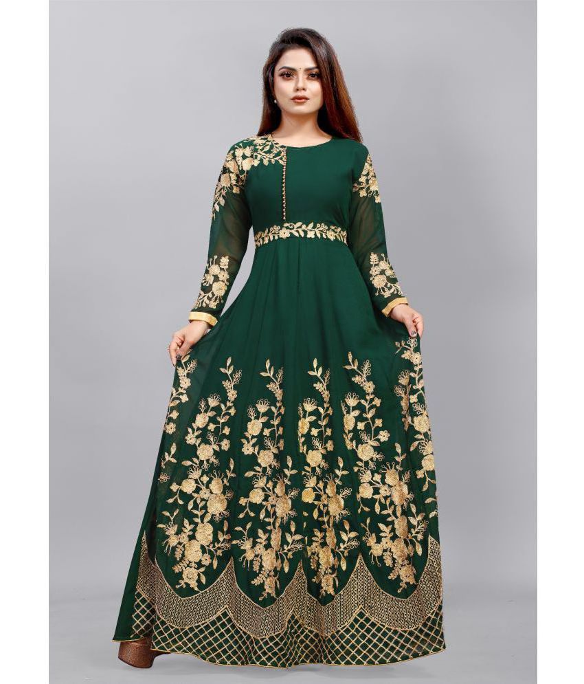     			Apnisha - Green Anarkali Georgette Women's Semi Stitched Ethnic Gown ( Pack of 1 )
