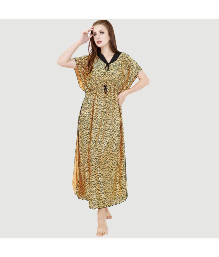    			G4Girl - Yellow Satin Women's Nightwear Kaftan Night Dress ( Pack of 1 )