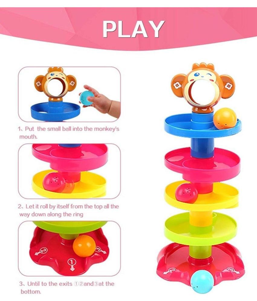     			Early Education (Roll and Swirl Ball for Kids) Baby 5 Layer Roll Ball Drop and Roll Swirling Tower for Baby and Toddler Development Educational Toys | Stack, Drop and Go Ball Ramp  (Assorted colour and Print)