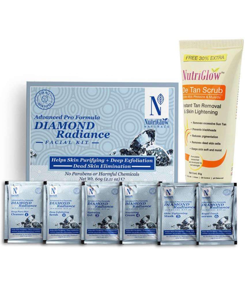     			Nutriglow Advance Pro Formula Diamond Radiance Facial Kit 60gm and De tan Srcub 65gm For All Skin Type (Pack of 2)