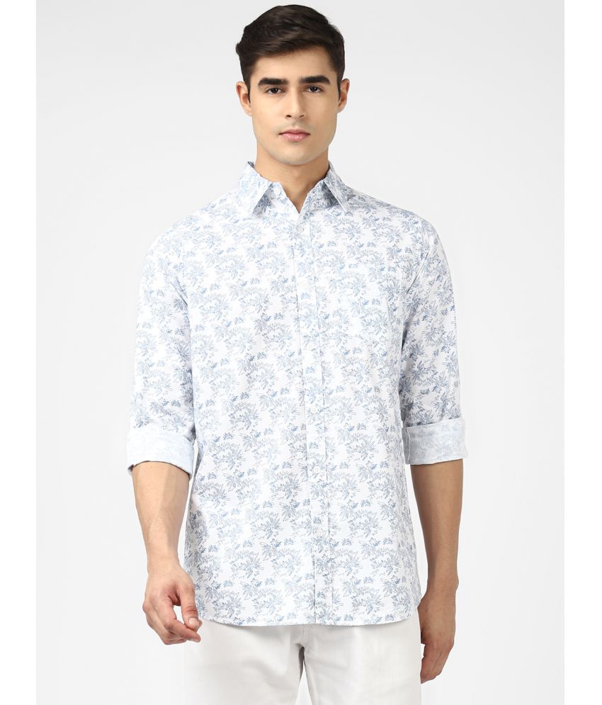 UrbanMark Men 100% Cotton Full Sleeves Regular Fit Printed Casual Shirt-White
