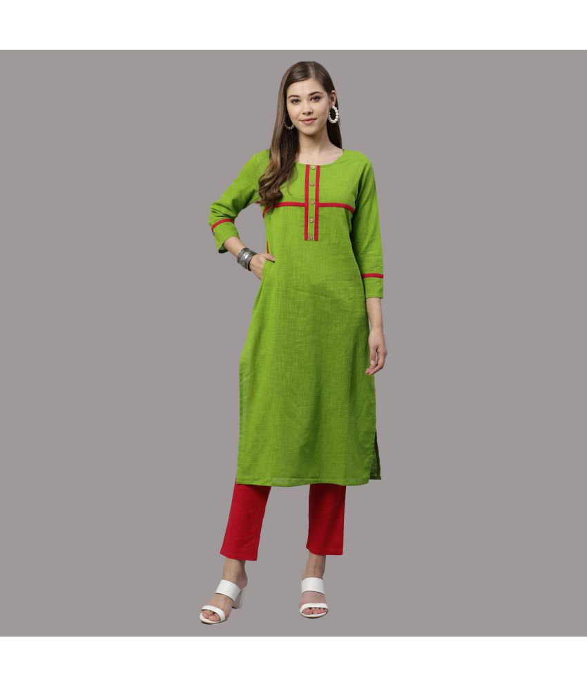     			Yash Gallery - Green Straight Cotton Women's Stitched Salwar Suit ( Pack of 1 )