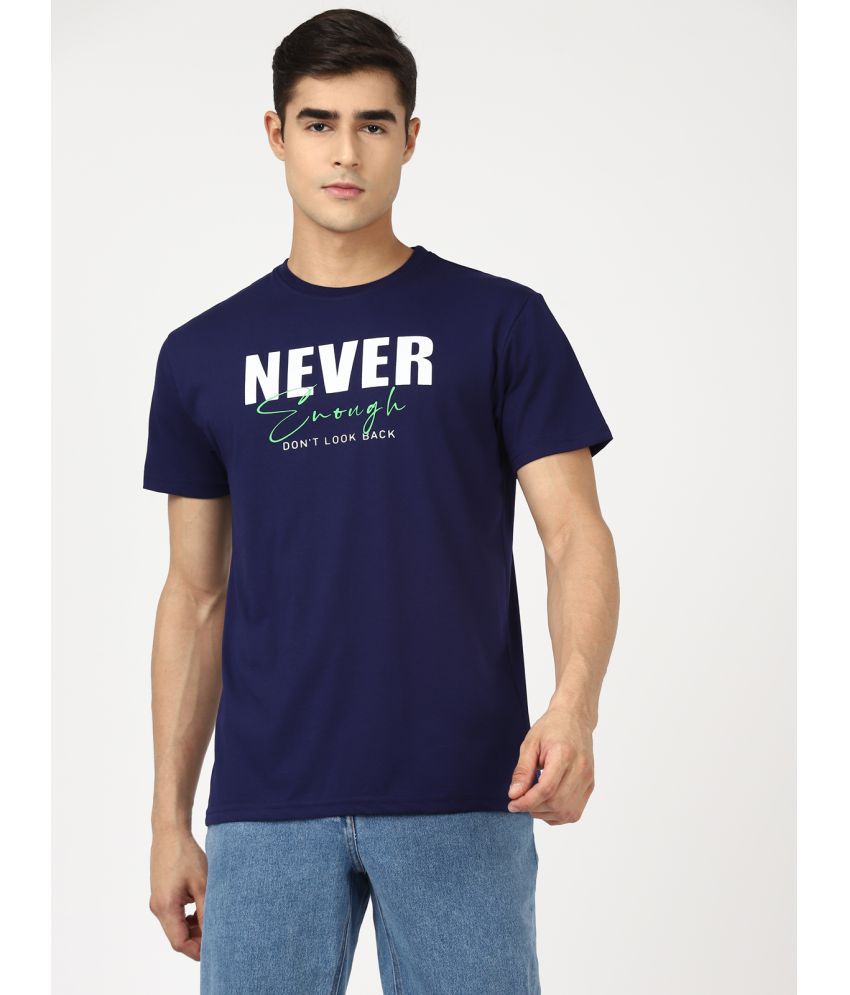     			UrbanMark Men Regular Fit Round Neck Half Sleeves Text T Shirt-Navy