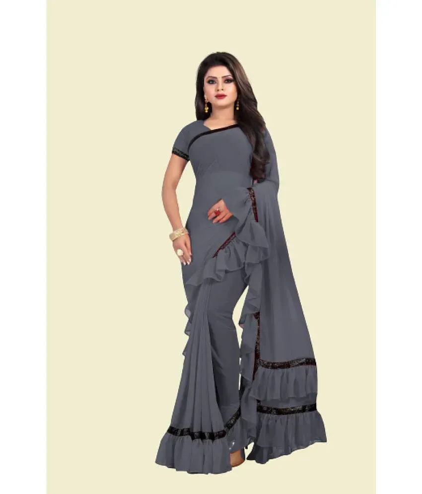 Fashionday Grey Georgette Saree With Blouse Piece Pack of 1
