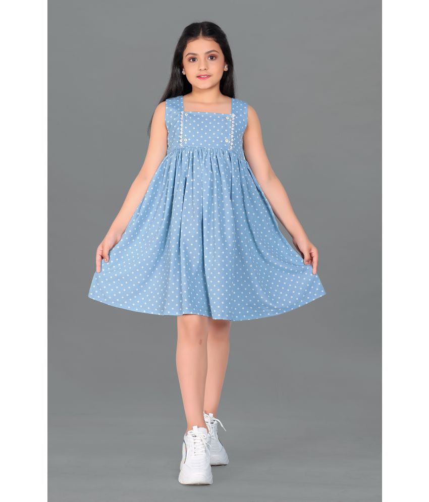     			Fashion Dream - Light Blue Polyester Blend Girls Fit And Flare Dress ( Pack of 1 )