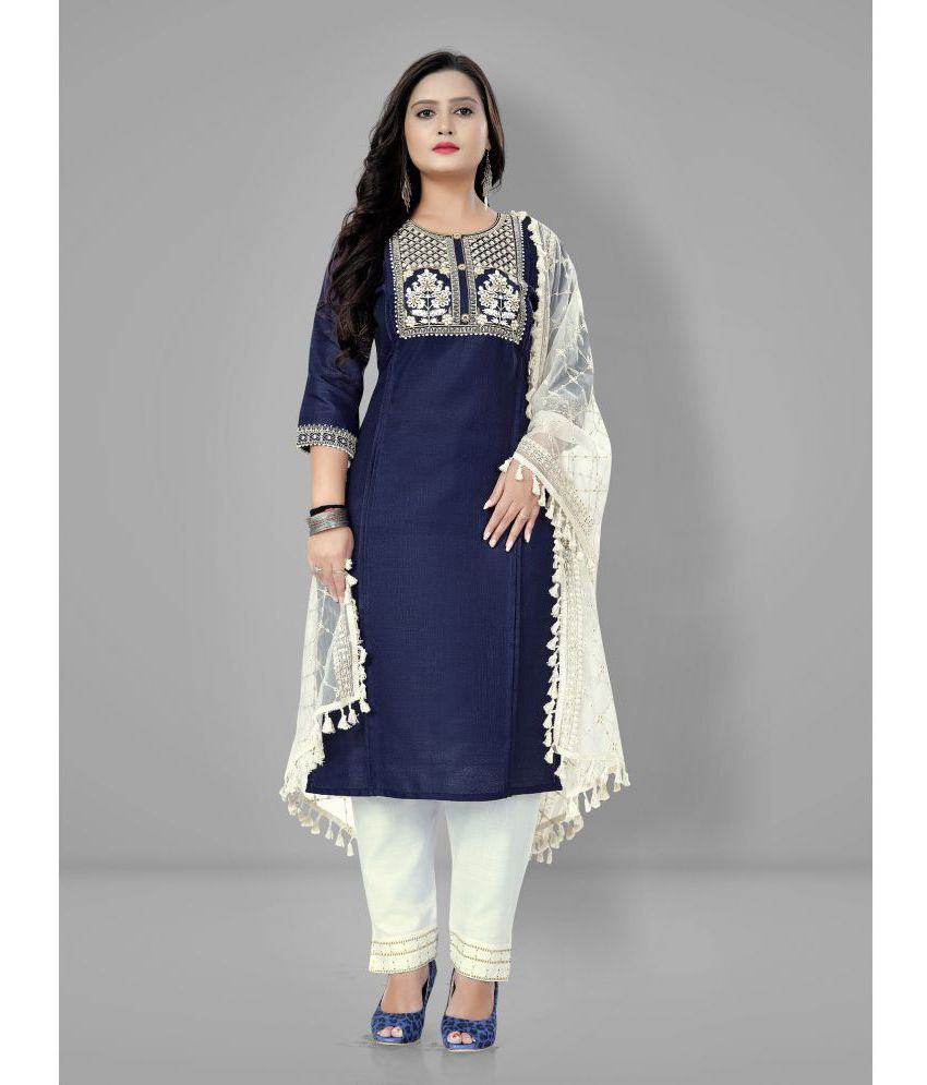     			Lerkiza - Blue Straight Cotton Women's Stitched Salwar Suit ( Pack of 1 )