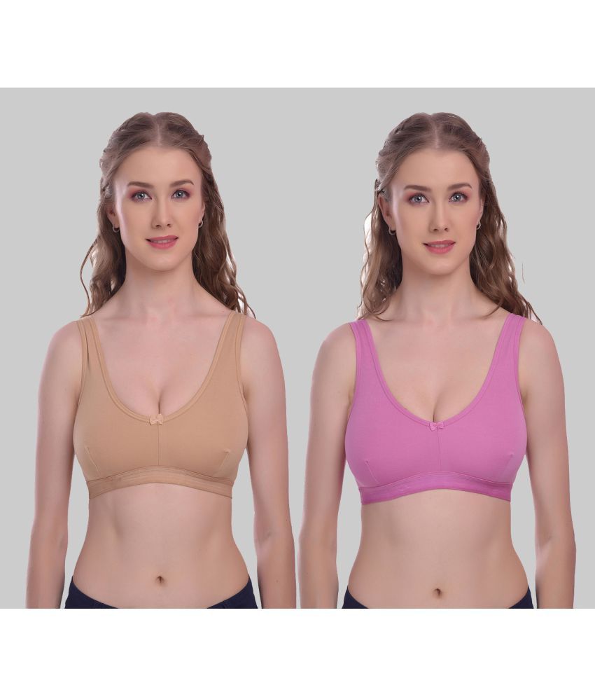     			Elina - Camel Cotton Non Padded Women's Sports Bra ( Pack of 2 )