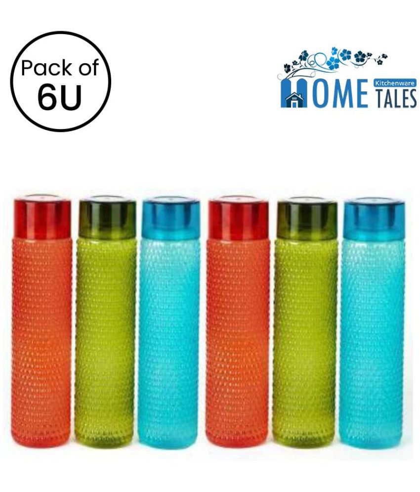     			HOMETALES Multicolour PET Fridge Water Bottle (1000ml each), (6U), Bubble Pattern