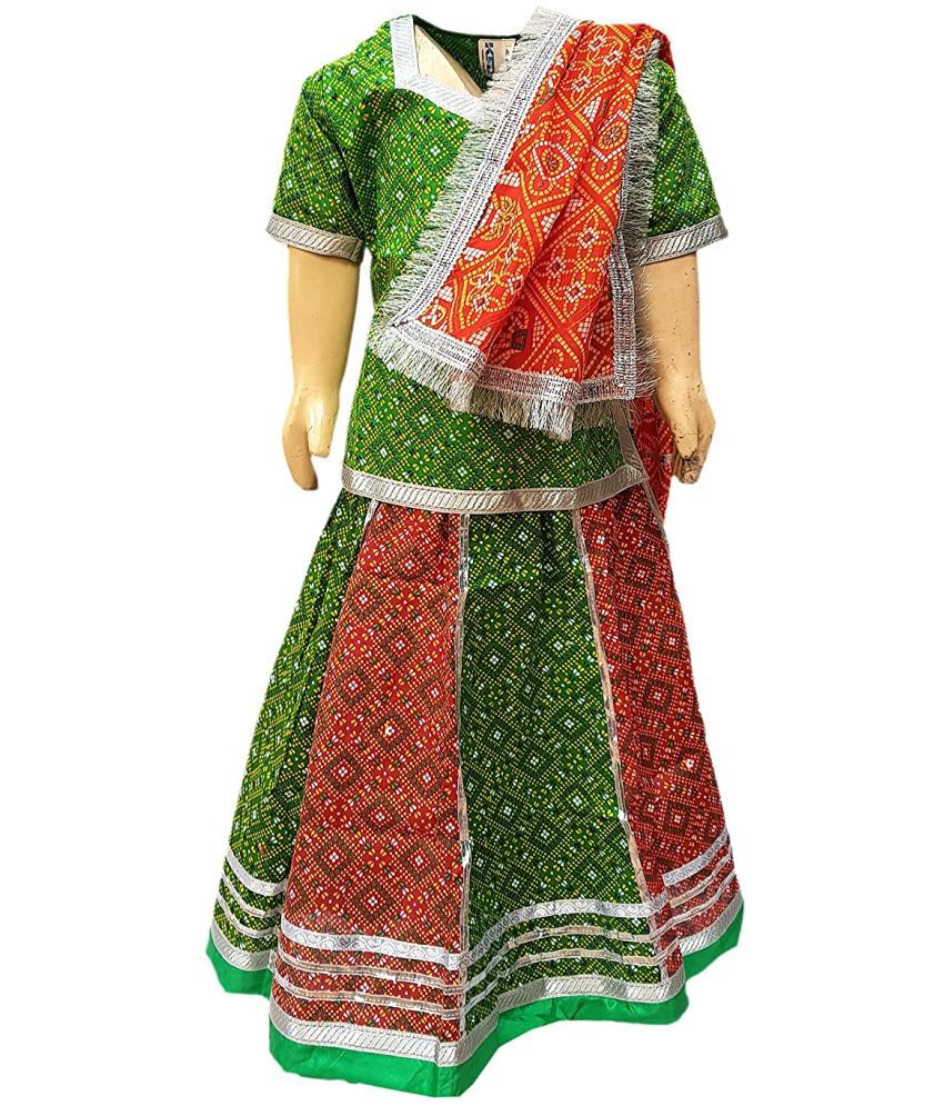     			Kaku Fancy Dresses Indian State Rajasthani Folk Dance Costume for Kids/ Lehenga Choli Dupatta Costume Set for Girls