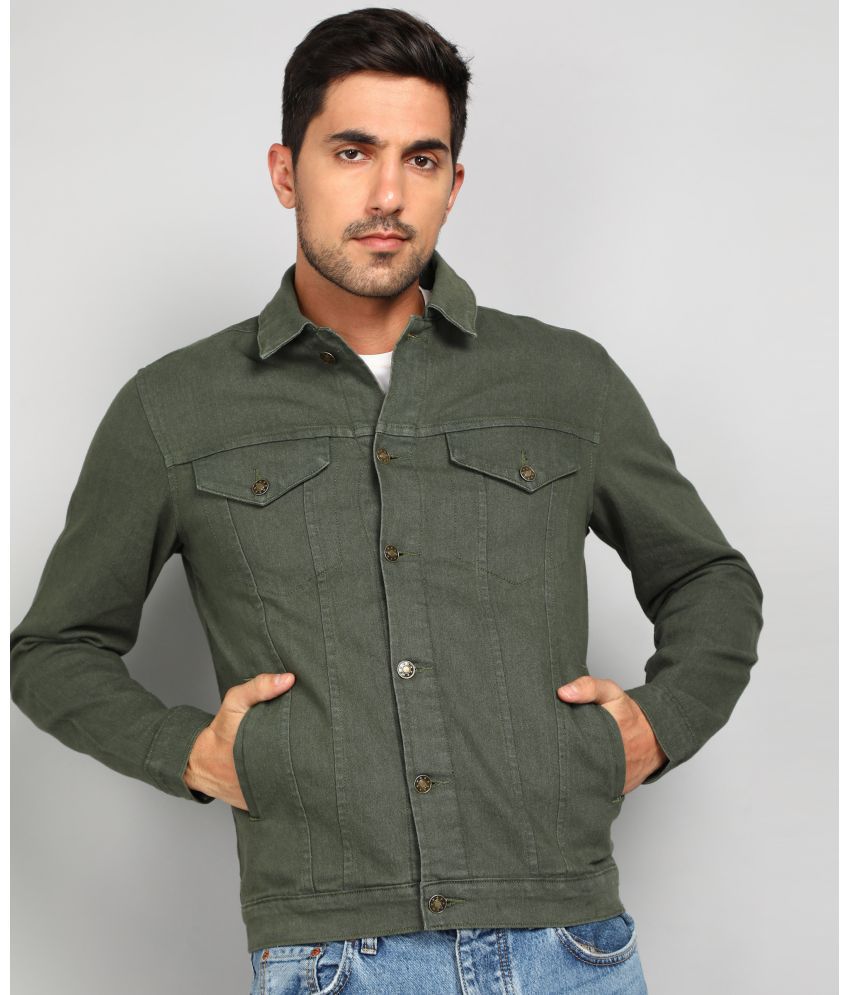     			Urbano Fashion - Olive Denim Regular Fit Men's Denim Jacket ( Pack of 1 )