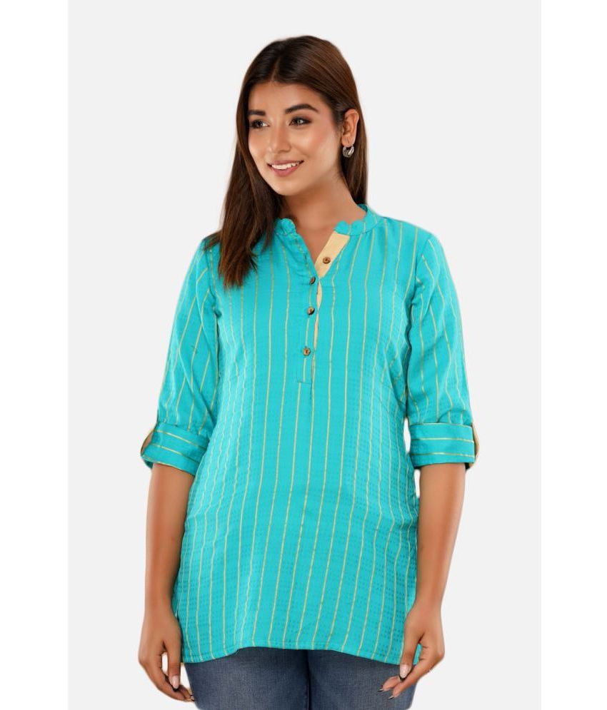     			SAART BUNAAI - Turquoise Cotton Women's Regular Top ( Pack of 1 )