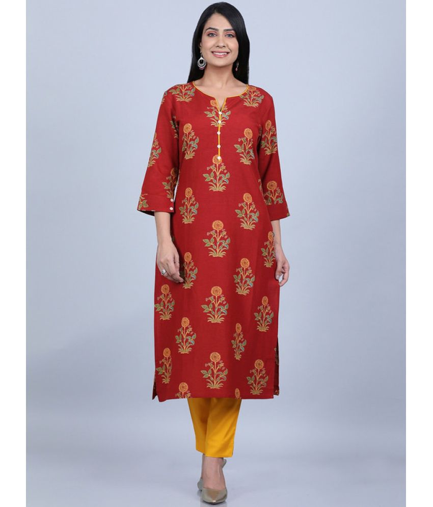 fabGlobal - Red Cotton Women's Straight Kurti ( Pack of 1 )