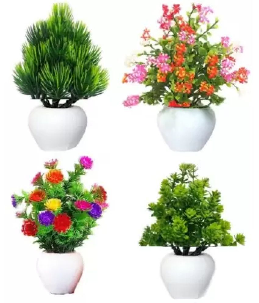     			Multicolor Daisy Artificial Flower With Pot (Pack of 4)
