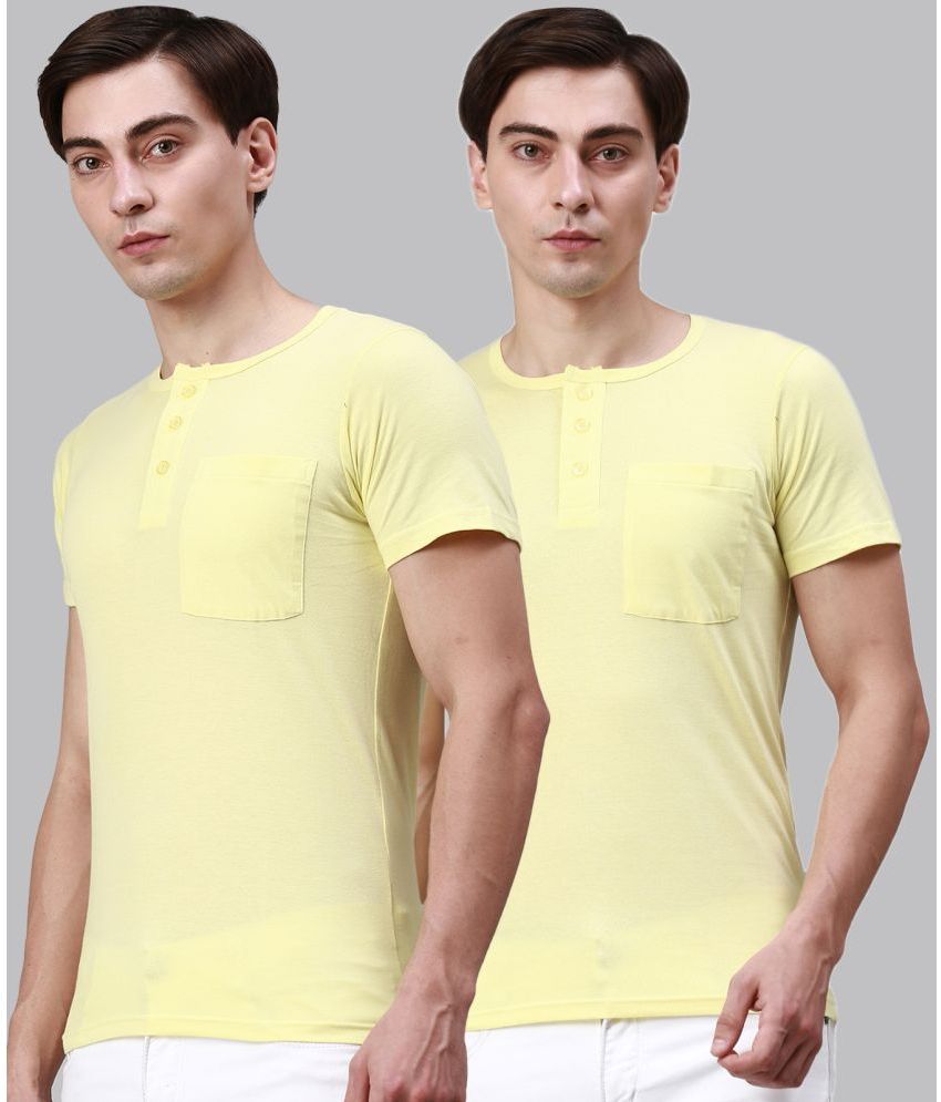     			Lux Cozi - Yellow Cotton Regular Fit Men's T-Shirt ( Pack of 2 )