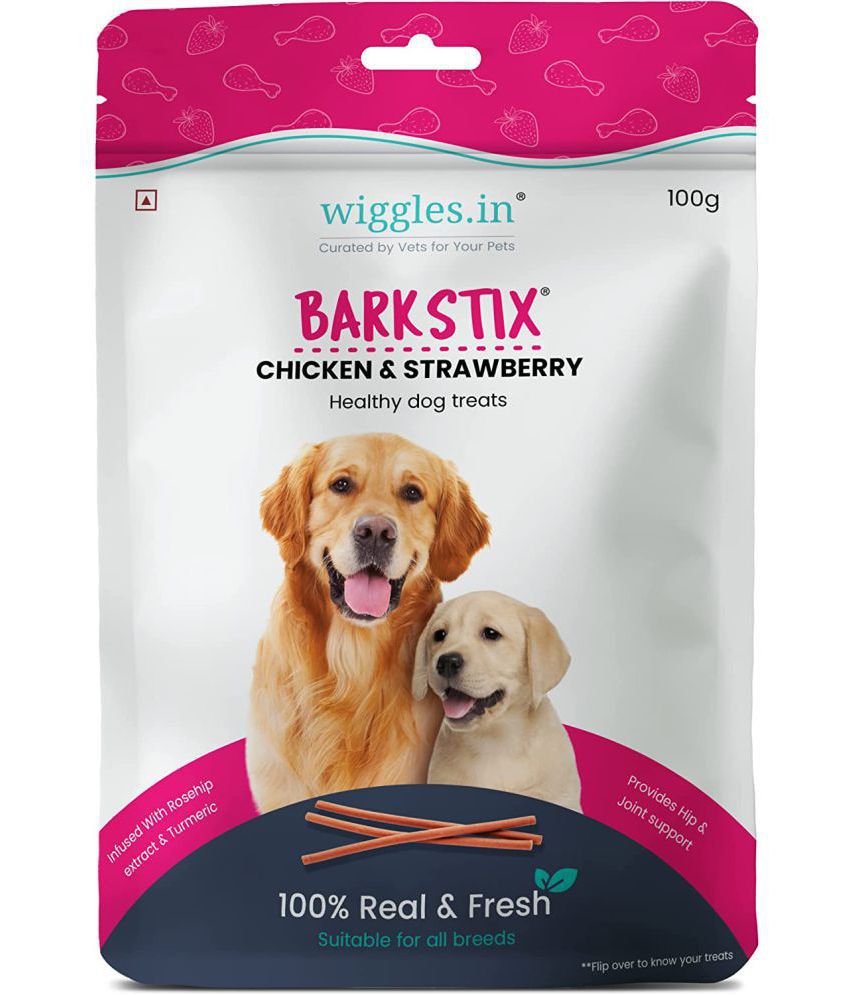     			Barkstix Dog Treats for Training Adult Puppies, 100g - Soft Chew Stick Hip, Joint, Skin & Coat - Sea Buckthorn Pulp, Ashwagandha (Chicken & Strawberry)
