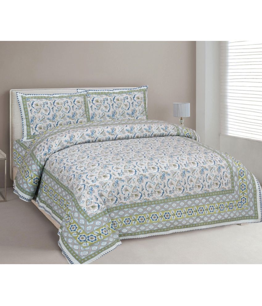     			Uniqchoice - Blue Cotton King Size Bedsheet With 2 Pillow Covers