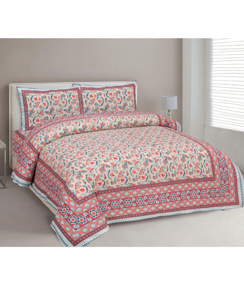     			Uniqchoice - Orange Cotton Double Bedsheet with 2 Pillow Covers