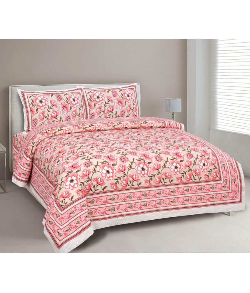     			Uniqchoice - Peach Cotton Double Bedsheet with 2 Pillow Covers