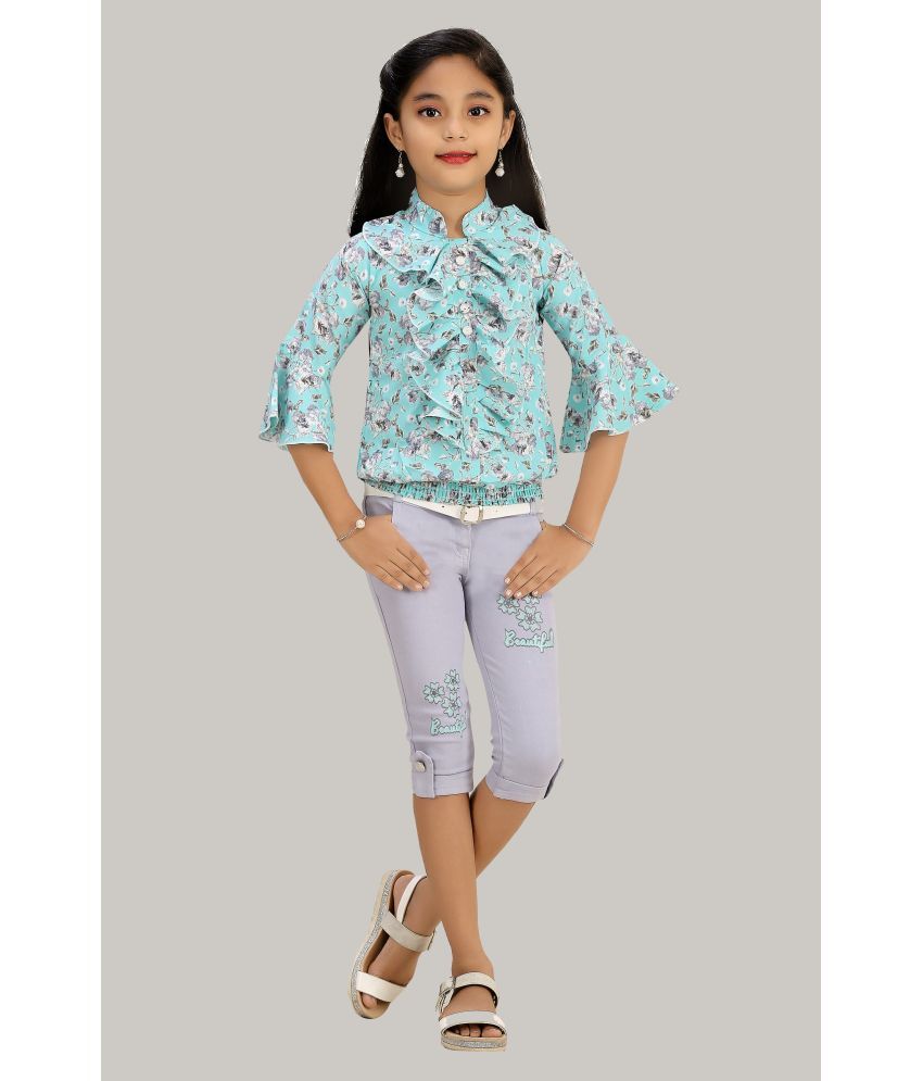     			Arshia Fashions Pack of 1 Girls Denim Top With Capris ( Blue )