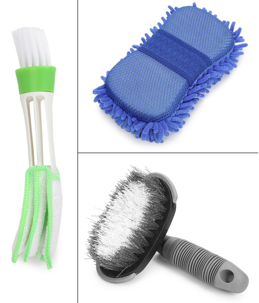     			HOMETALES - Car Cleaning Combo of Tyre Cleaning Brush, AC Vent Brush & Microfiber Sponge for car accessories (Pack Of 3)
